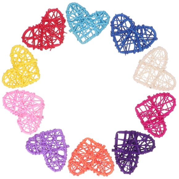 GOOHOCHY 10 bolas de ratán con forma de corazón para decorar, adornos de ratán tejido (colores variados)