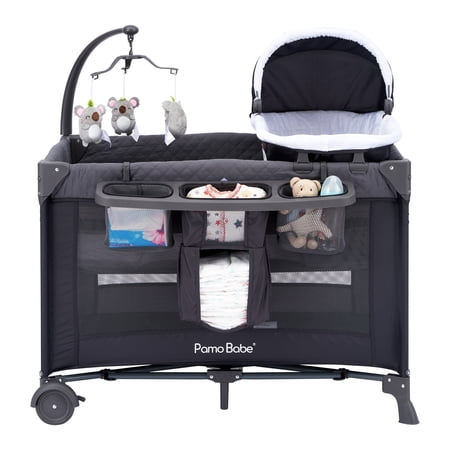 pamo babe unisex nursery center playard with bassinet & changing table for newborn,grey