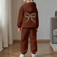 thumbnail image 4 of Girls Sweatsuit Winter Girls 2 Piece Fleece Tracksuit Hooded Long Sleeve Bow Print Top and Pants Soft Warm Fabric Playwear Cozy Youth Loungewear Kids Sweatsuit Brown 4 Years-5 Years, 4 of 7