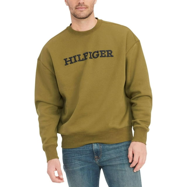 Tommy Hilfiger Chandail-Over Brodé Monotype pour Hommes, Vert, Petit