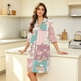 thumbnail image 6 of Zipper Women's Robes Lightweight 3/4 Length Sleeve Womens Bathrobe Zipper Front Knee Length Vintage Floral Print Trendy Pajama Loungewear with Pockets Pink XXXL, 6 of 8