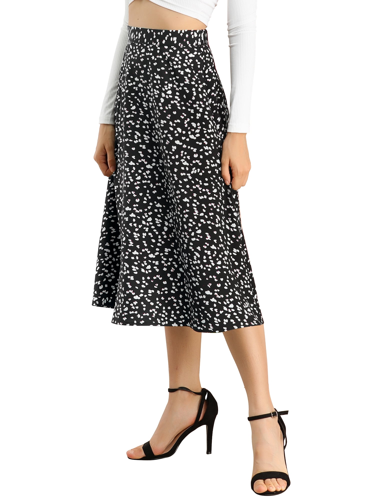 DARING DIVA Women's Floral Print A-Line Midi Skirt Skirts S Black