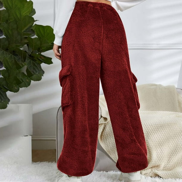EQWLJWE Womens Fleece Cargo Pants with Pockets Halloween Pajamas