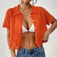 thumbnail image 4 of jtjvou Women's Cropped Blouses Heart Graphic Hollow Out Crop Tops Blouse Short Sleeve Button Down Lapel Shirts Cardigan Orange L, 4 of 7
