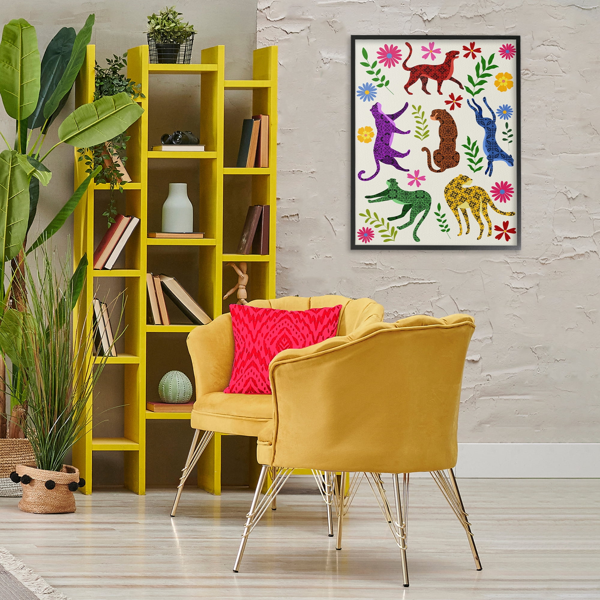 Stupell Industries Mosaic Pattern Leopards Animals & Insects Painting Black Framed Art Print Wall Art, 24 x 30