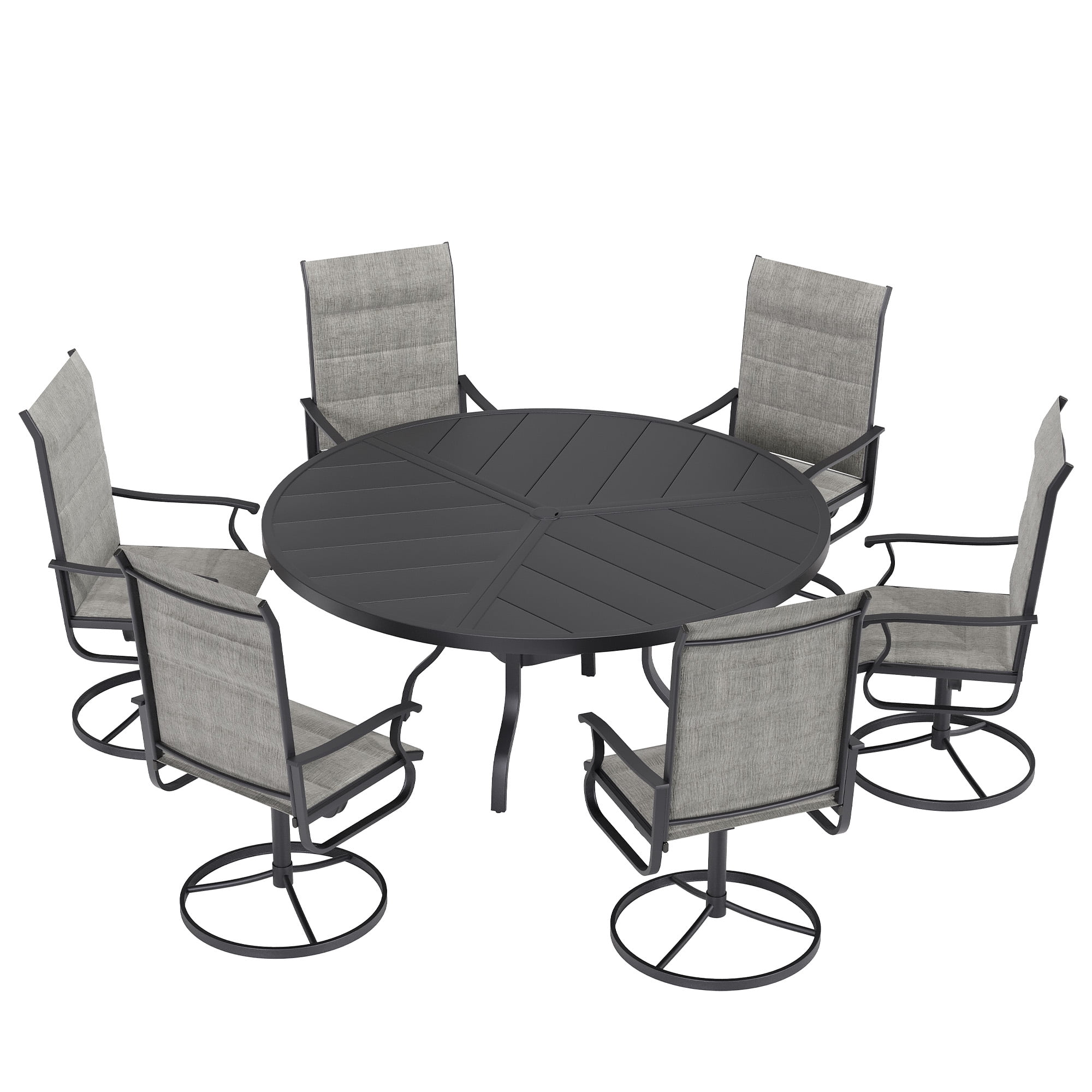 ELPOSUN 7 Piece Outdoor Patio Dining Set Swivel High Back Padded Textilene Chairs and Round Table Furniture Set,Light Gray