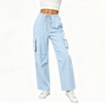 thumbnail image 3 of Livrdious Wide Leg Linen Cargo Pants for Women Drawstring High Waisted Baggy Palazzo Summer Beach Lounge Trousers with Pockets, 29'' Inseam, 3 of 7