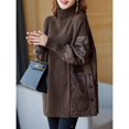 thumbnail image 3 of Suéter de cuello alto de dos piezas falso con costura marrón para mujer, prenda exterior holgada y gruesa de invierno, estilo occidental, que reduce la edad, 3 of 5