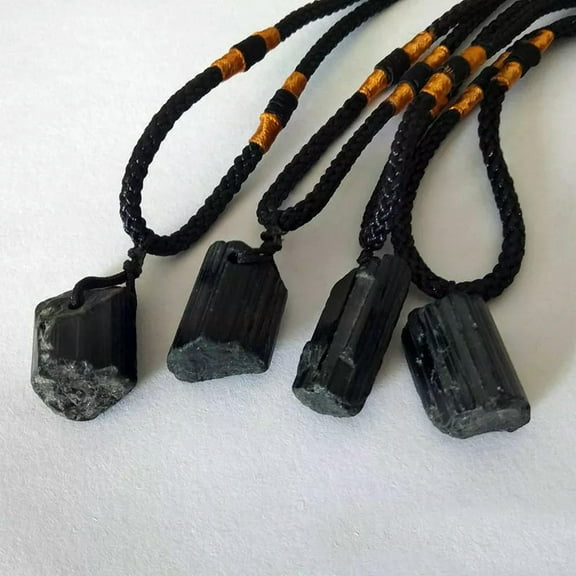 GKNET 5X Natural Black Tourmaline Quartz Pendant Charka Healing Crystal Stone Necklace-default