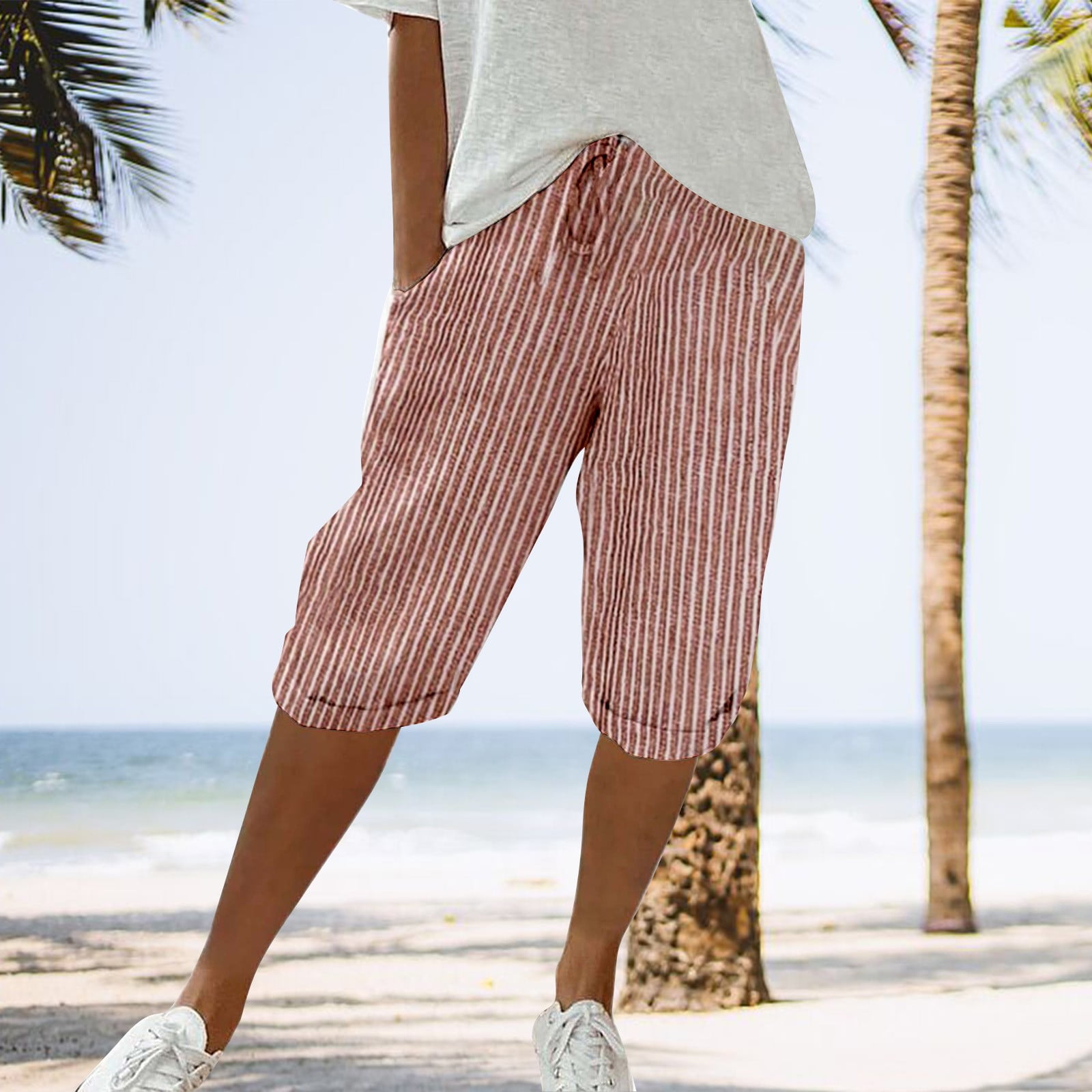 Short Poches Pratique Short Femme Été Lin Coton Grande Taille