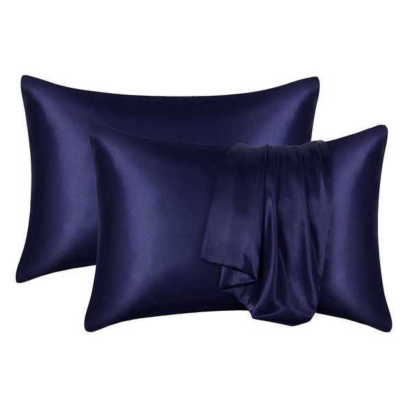 Juego de 2 fundas de almohada de satén azul marino: fundas de almohada sedosas para cabello y piel. Fundas de almohada con cierre de sobre, similares a las fundas de almohada de seda.