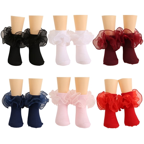 OQRKI Women's Crew Socks Lace Ruffle Frilly Cotton Cute Princess Ankle Dress Socks for Girls