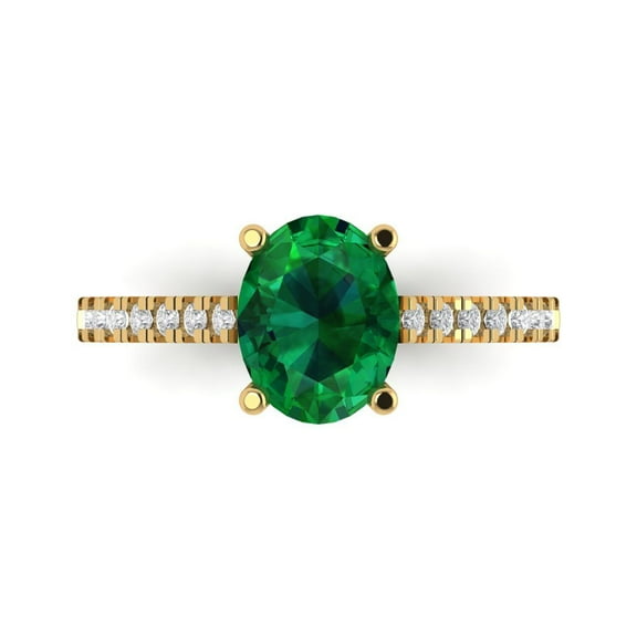 Clara Pucci 14K Yellow Gold 2.21ct Emerald Solitaire with Accents Ring