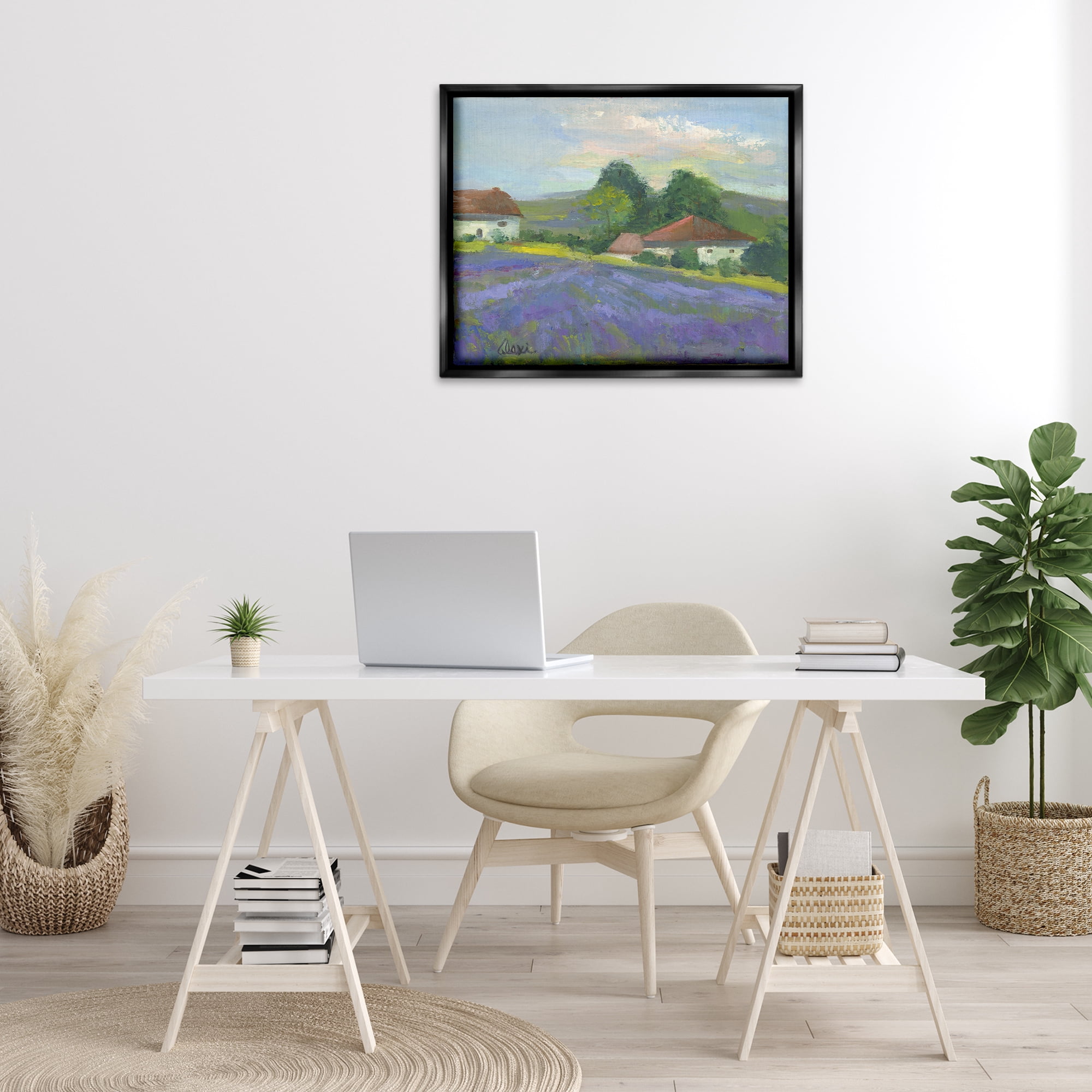 Stupell Industries Lovely Lavender Farmland Landscape & Nature Painting Black Floater Framed Canvas Art Print Wall Art, 31 x 25