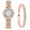 Rose Gold, variant on rygai 2Pcs/Set Women Watch Bracelet Kit Round Dial Shiny Rhinestones Inlaid Roman Numerals Pointer Display Accurate Decorative Gift Lady Quartz Wristwatch Bangle Jewelry Fashion Accessories,Rose Gold
