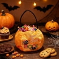 thumbnail image 4 of Halloween Plush Pumpkin Trick Or Treat Candy Bag, Cute Spider Boo Print Handheld Treat Bucket, Reusable Kids Carry Pouch for Trick-or-Treating Party Favors, 4 of 6
