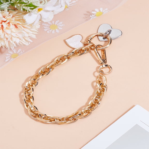 Aluminum Link Chains for Phone Case Decoration with Acrylic Heart and Zinc Alloy Cell Phone Heart Holder Stand Golden 295mm DIY