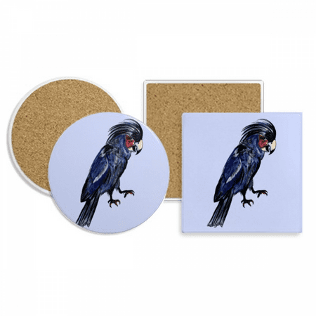 

Deep Blue Parrot Bird Coaster Cup Mug Holder Absorbent Stone Cork Base Set