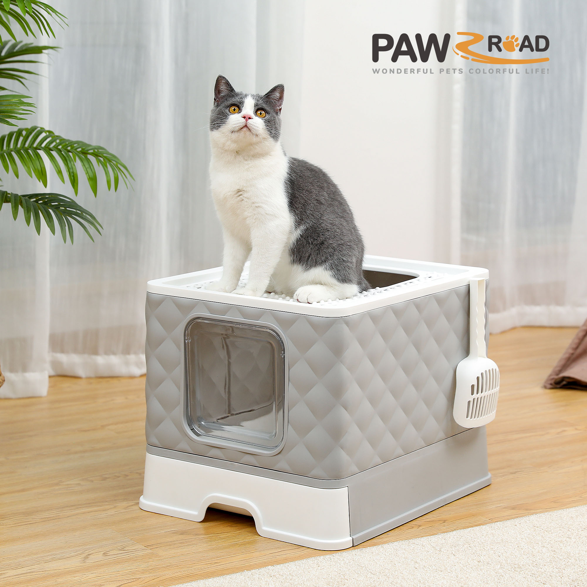 PAWZ Road Enclosed Cat Litter Box Large with Lid Drawer Type Easy to Clean,Gray - image 3 of 13