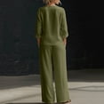 thumbnail image 5 of Chbgutlmr Womens 2 Piece Sets Cotton Linen Outfits Long Sleeve Deep V Neck Button down Shirts Straight Leg Pants Casual Loose Summer Plain Set, 5 of 5