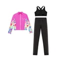 thumbnail image 4 of Yartina Kid Girls Figure Ice Skating Training Suit Long Sleeve Zipper Jacket Crop Top and Skating Black&Hot Pink 6, 4 of 6