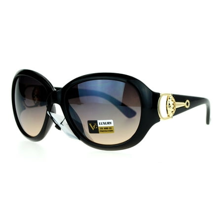VG Eyewear Diva Luxury Buckle Jewel Arm Thick Plastic Butterfly Sunglasses Black Gold