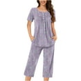 thumbnail image 1 of Birdeem Ensembles de Pyjama pour Femmes 2 Pcs Boutons Décontractés Col Rond Manches Courtes Blouse Mode Poches Pantalon Ensemble de Pyjama, 1 of 1