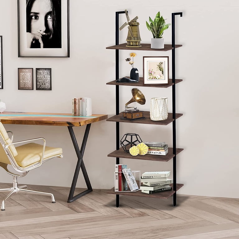 Wall Mounted Bookshelf ODK Ladder Shelf, 5 Tier Black Bookshelf, 72 ...