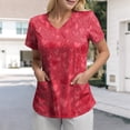 thumbnail image 2 of GEWSEY Women's Scrubs Printed Scrub Tops Plus Size Stretch Nursing Scrubs Fall Medical Workwear with Pockets (Watermelon Red, XL), 2 of 5