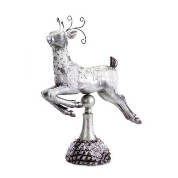 Melrose 17" Silver Snow Covered Prancing Reindeer Christmas Tabletop Decoration