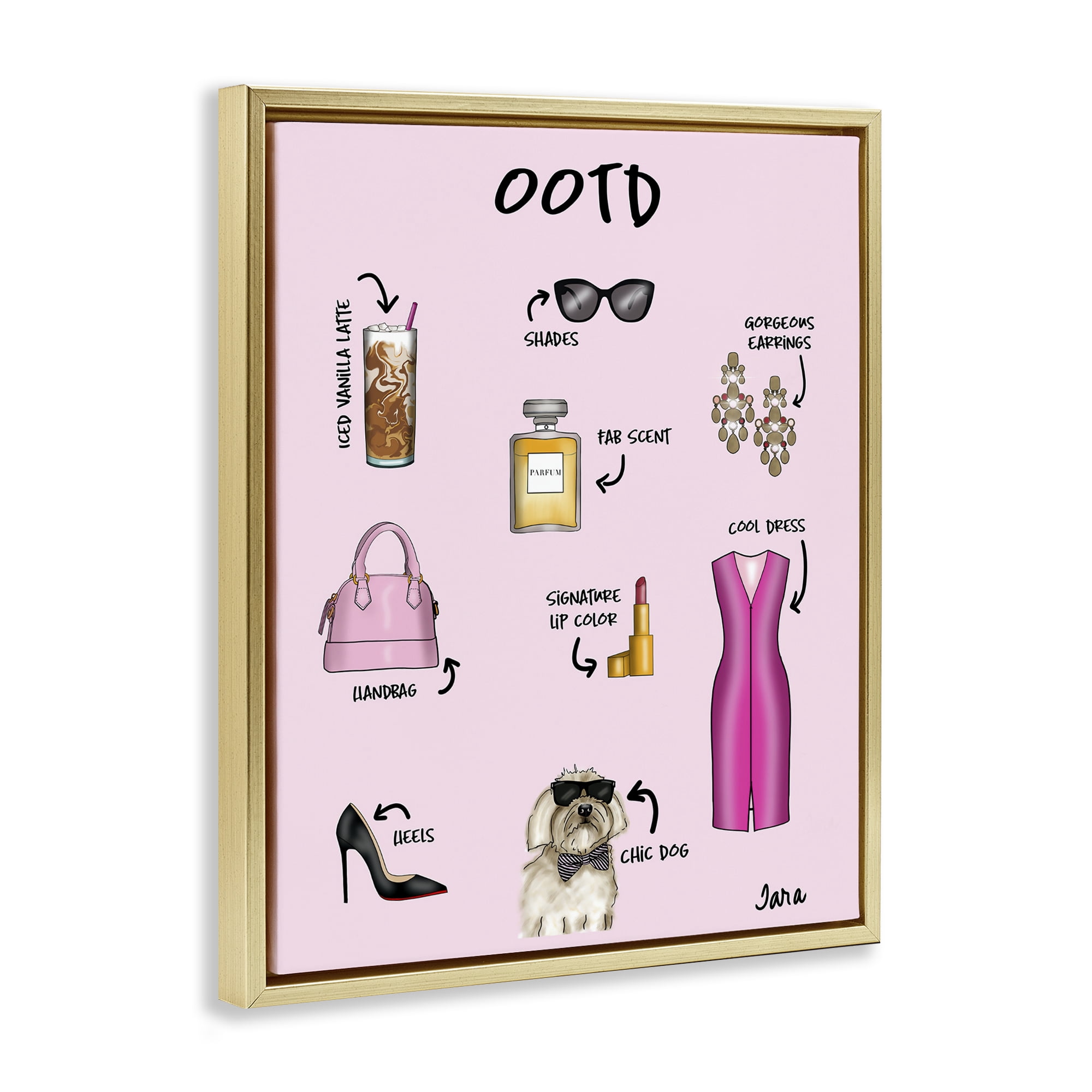 Stupell Industries Feminine Glam Outfit of the Day Gold Framed Floater Canvas Wall Art, design by Tara Boone