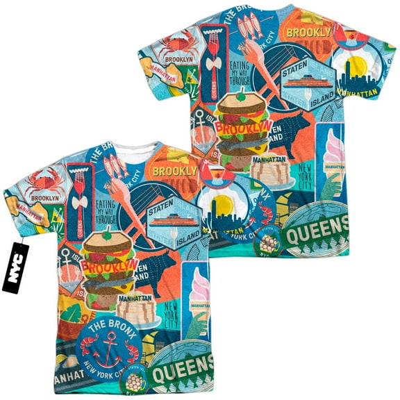 New York City Eating NYC Unisex Adult Sublimated Costume T Shirt (Front/Back), Large Multicolor