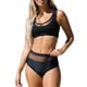 thumbnail image 2 of VISgogo Mujeres 2 piezas Traje de baño Conjunto Color sólido Malla Patchwork Sin mangas Acolchado Tops y parte inferior del bikini Traje de baño VISgogo  moda, 2 of 8