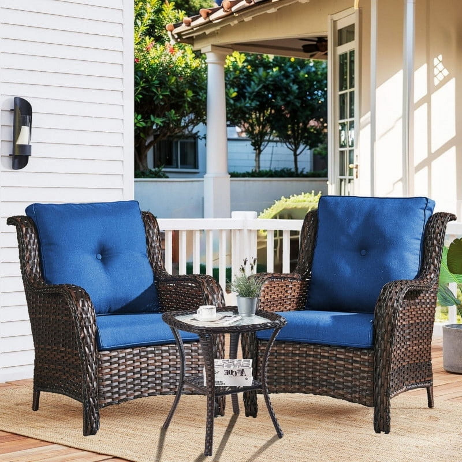 Bellefurn Patio Wicker Chairs Set,High Back Rattan Outdoor Patio Chairs Outdoor Furniture Set with Side Table for Proch Deck Garden Backyard