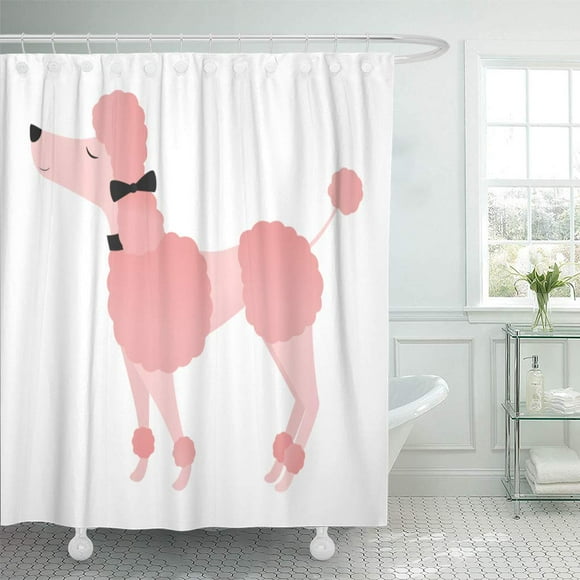 YUSDECOR Dog Posh Pink Poodle Cute Puppy Canine Cartoon Bathroom Decor Bath Shower Curtain 60x72 inch
