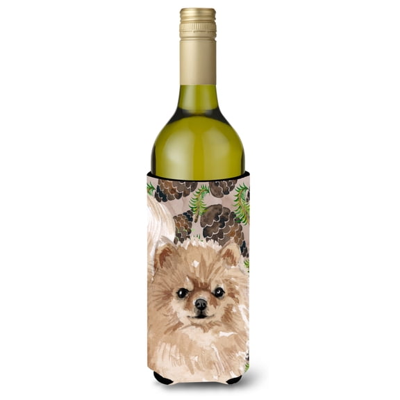 Carolines Treasures BB9600LITERK Pomeranian Pine Cones Wine Bottle Beverge Insulator Hugger  Wine Bottle multicolor