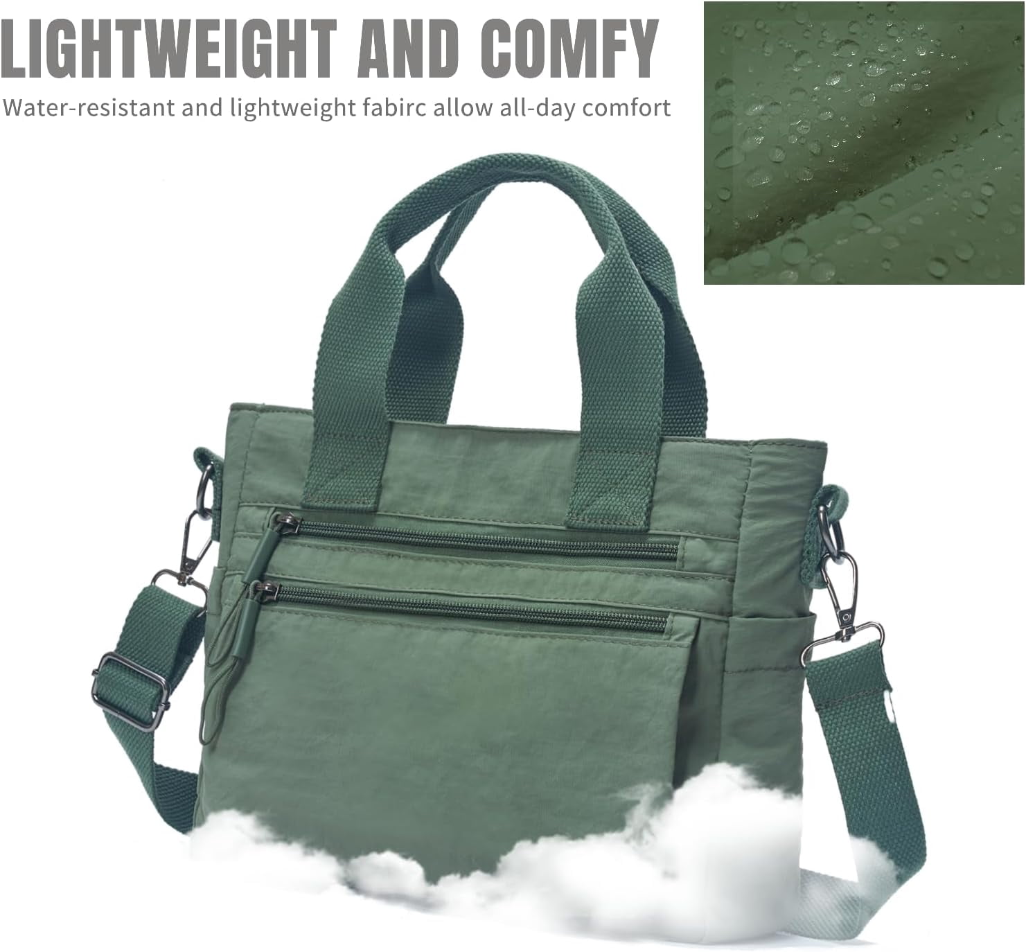 Small Nylon Tote Bag for Women Lightweight Crossbody Tote Handbag with Long Strap for Daily, Work, College & Travel
