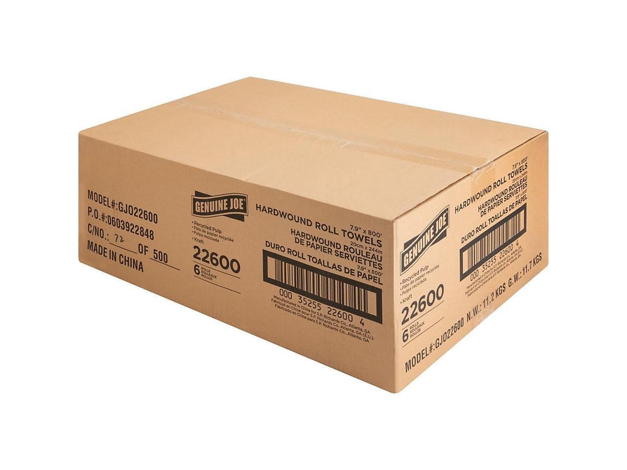 Genuine Joe, GJO22600, Embossed Hardwound Roll Towels, 6 / Carton, Natural