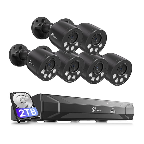 Loocam 4K Ultra HD 8-Channel 8MP PoE 2TB NVR Security Camera System with 6-Wired PoE IP Cameras, Smart Human Vehicle Detection