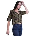 thumbnail image 4 of Moomaya Printed Cotton Top For Womens V-neck Crop Top Elbow Sleeve Summer Blouse T-shirt, 4 of 7