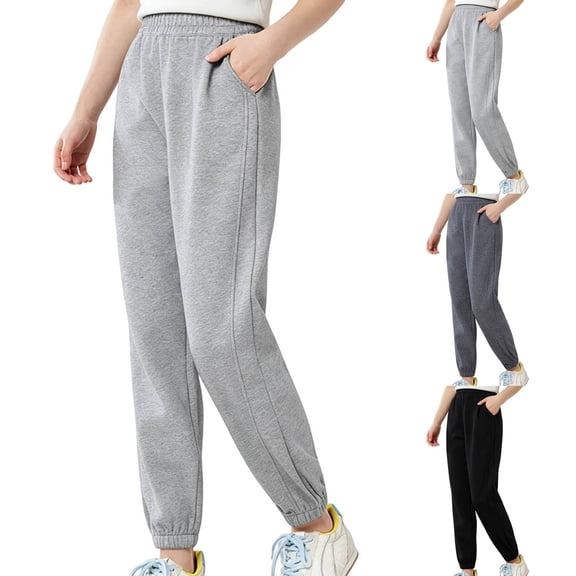 Bixock Toddler Boys and Girls Sweatpants Cotton Elastic Waist Jogger Pants Kids Elastic Waist Solid Color Side Pocket Slim Stretch Fall Campus Sport Daily Wear Size 3-4Years
