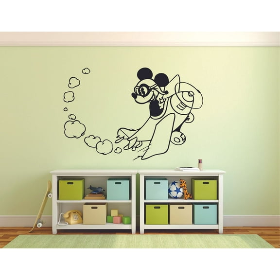Mickey Mouse Pilot Flying Airplane Disney Cartoon Wall Sticker Art Decal for Girls Boys Room Bedroom Nursery Kindergarten House Fun Home Decor Stickers Wall Art Vinyl Decoration Size (27x30 inch)