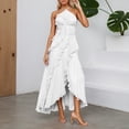 thumbnail image 5 of CAIVO Women Casual Dress Flowy Neck Ruffled Tiered Midi Dress With Smocked Waist For Daily Wear Dating Beach Soft Dailywear, 5 of 9