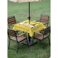 thumbnail image 3 of Outdoor Tablecloth with Umbrella Hole and Zipper, Yellow Bees Gnomes Square Table Cloth 54x54 Inch Waterproof Tablecloth, Spring Floral Plaid Farmhouse Picnic Table Cover for Patio Camping, 3 of 7