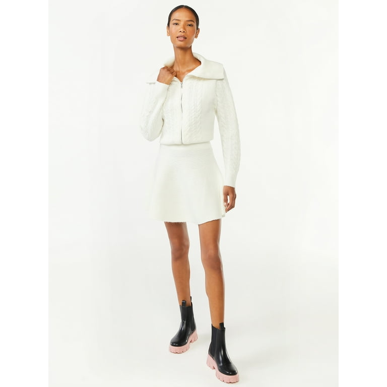 zip front cable knit sweater