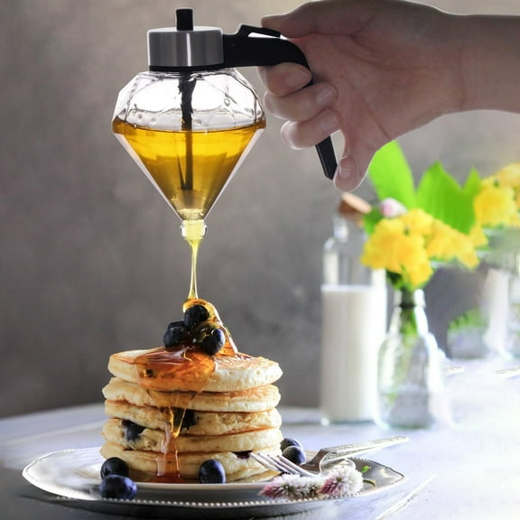 Honey Dispenser No Drip Glass With Stand, Maple Syrup Dispenser, Honey Dispenser Honey Jar With Stand, Beautiful Honey Comb Shaped Honey Pot, Perfect Bee Decoration For Home Kitchen