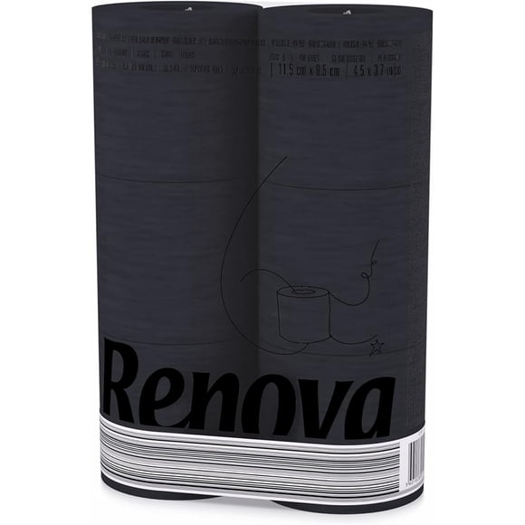 Renova 3-Ply Soft Black Toilet Loo Tissue (6 Rolls)