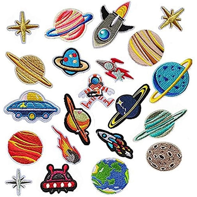 Parche termoadhesivo bordado, 21 piezas, parches adhesivos termoadhesivos con diseño de planetas, apliques, parches para coser, calcomanías de transferencia termoadhesivas