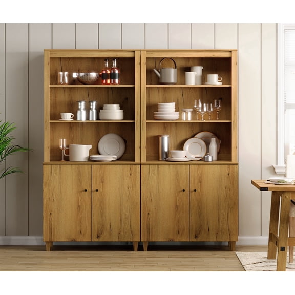 WAMPAT 71" Tall Pantry Cabinet with Doors, Modern Farmhouse 2-Column 5-Tier Kitchen Shelf with Adjustable Shelves for Dining Room, Dark Brown Wood
