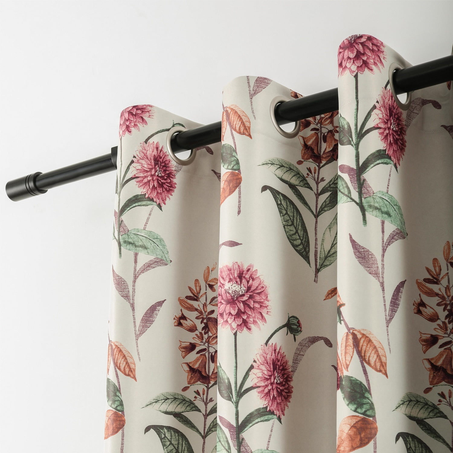 VOGOL Floral Print Blackout Curtains for Bedroom, Modern Style Thermal Insulated Room Darkening Window Drapes for Nursery, 2 Panels Set, W52xL63 inch, Red